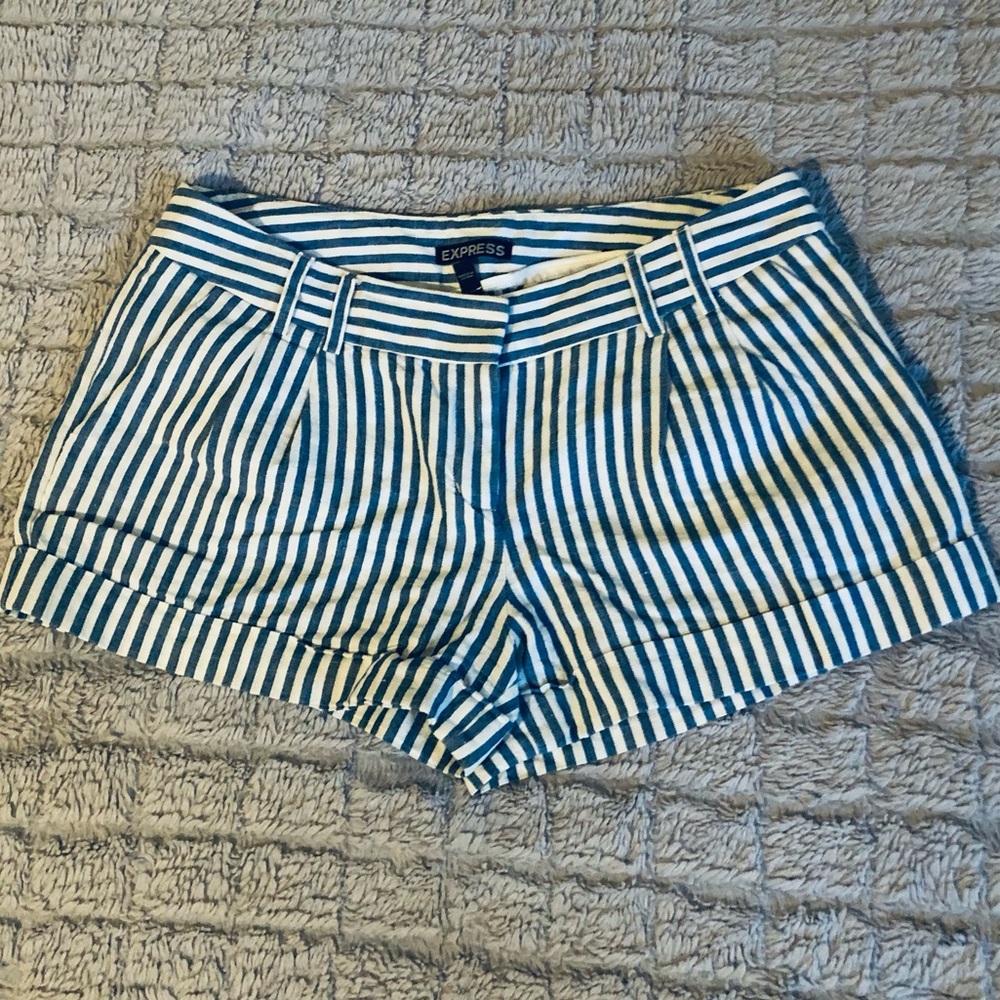 Express Navy and White Striped Button-Up